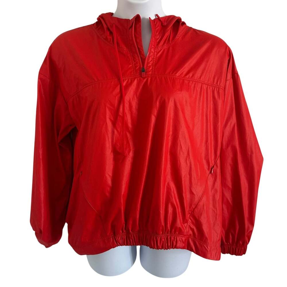 Fabletics wind breaker jacket women's size XL red front pocket hood
